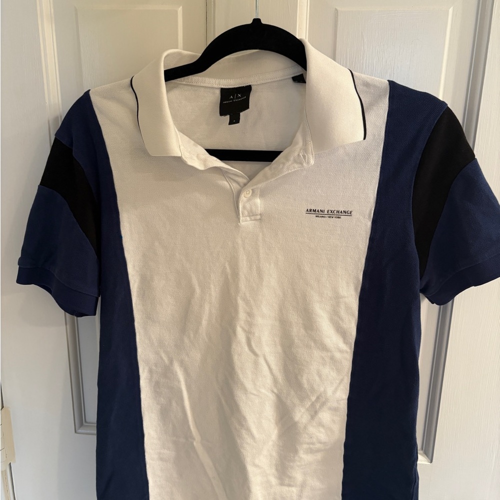 Armani Exchange White and Blue Polo Shirt